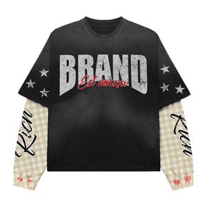Premium 220 GSM Cotton Polyester Double Layer <b>Shirt</b> Grey Red Panel <b>Flame</b> Print Custom Logo Double Layer Stylish T-<b>shirt</b> Men's - Product Image 4