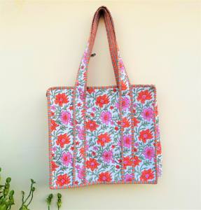 Sac fourre-tout fait main Vintage matelassé à fleurs pour femmes tissu en coton indien avec broderie et chaînes décor fermeture à glissière toutes les saisons - Product Image 1