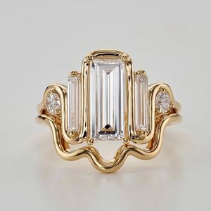 แหวนหมั้นเพชรทรงเหลี่ยมมรกตวินเทจสุดหรู ทอง 14K แหวนแต่งงานแบบซ้อน ผู้ผลิตและผู้จัดจำหน่าย - Product Image 2