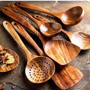 Cuchara y Cucharón de Cocina de Madera de Acacia, Juego de Utensilios para Ensalada Ecológicos, Aptos para Lavavajillas, Utensilios para Ensalada para el Hogar y la Cocina, Hechos en India - Product Image 1