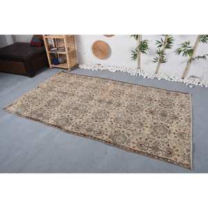 <b>Traditional</b> Beige Brown Large Area Vintage Turkish <b>Rug</b> Classic 4.4 X 7.9ft Rectangle Patchwork Pattern Wool Latex for Teens - Product Image 2