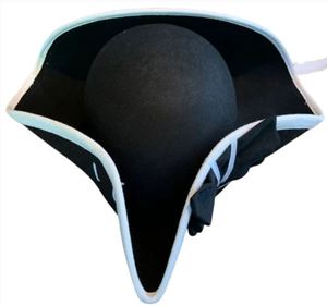 Black Pirate Hat Customizable Wool Bicorne Costume <b>Cap</b> for Adults Adjustable Outdoor Use Image Style - Product Image 2
