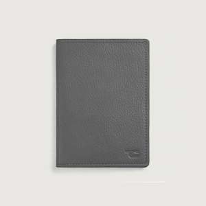 Cartera de Viaje Casual Bernardi Gris de Cuero Genuino con RFID, Tarjetero Antirrobo Hecho a Mano, Cierre Plegable Corto, Patrón con Logotipo - Product Image 1