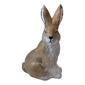 Statua di Coniglio in Legno Intagliato a Mano YEEYAYA, Decorazione per la Casa, Statuette in Legno per Natale, Animali Selvatici, Decorazione Zoo per Stanza Natalizia - Product Image 5