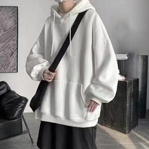 Sudadera con capucha unisex 100% algodón polar, cuello redondo, corte holgado largo con bolsillo, color liso, transpirable para otoño - Product Image 3