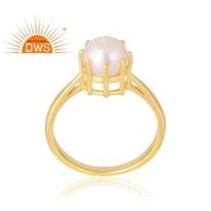 Latest Selling <b>925</b> Sterling <b>Silver</b> 18K Gold Plated Natural Pearl Gemstone <b>Ring</b> Demi Fine Jewelry Manufacturer - Product Image 1