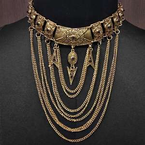 1110758A Urthn โบราณสร้อยคอทองและสีดำโอนิกซ์สร้อยคอทันสมัยหินโบราณสร้อยคอ pota - Product Image 1