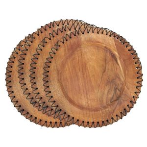 Plato de Madera de Acacia para Servir, con Borde Cosido Blanco, Redondo, Rústico, para Cena, Estilo Campestre, Base Decorativa para Servir, Venta al por Mayor - Product Image 4