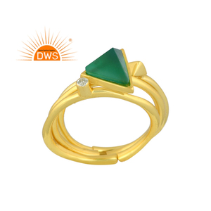 Anillo apilable de piedras preciosas de ónix verde y circonita cúbica natural chapada en oro de 18 quilates de la mejor calidad, joyería fina Demi - Product Image 1