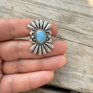 Joyería Bohemia hecha a mano para mujer Natural Golden Hill turquesa mexicano ajustable anillo de plata esterlina bodas clásicas - Product Image 1