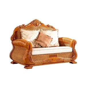 Commercial Solid Wood Rattan Sofa Furniture Classic <strong>Brown</strong> Fabric Upholstered for Hotel Lobby Lounge - Product Image 3