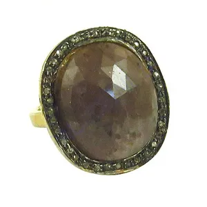 14K Gold Plated Luxury <b>Ring</b> with Brown Gemstone and Diamond Halo <b>Dainty</b> Style Vermeil Rhodium Inlay Setting Purity Jewelry - Product Image 2