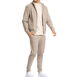 Ensemble de survêtement bleu marine personnalisé pour homme – Veste de sport à capuche zippée et pantalon de jogging léger - Product Image 3