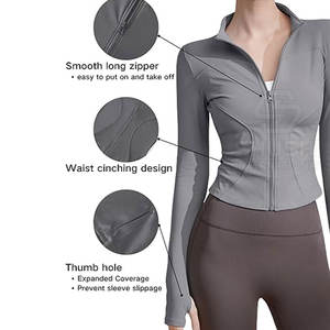 Chaqueta de Yoga transpirable sin costuras para mujer con manga larga, camiseta de entrenamiento ligera con cremallera, alta elasticidad, secado rápido, ecológica - Product Image 2