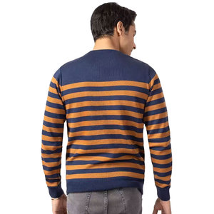 Pull en molleton tricoté uni pour homme, col rond, coupe classique, décontracté, coupe-vent, respirant, bleu marine, orange - Product Image 5