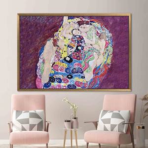 Printed Canvas: Virgin Art, Klimt Artwork Reproduction <b>Poster</b>, Vintage Graphic Design,1P:Gold <b>Framed</b> - Product Image 1