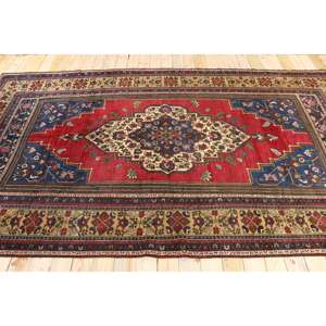 Tapis vintage surdimensionné 7,7x13,8 pieds, tapis turc en laine rouge et bleu à pois - Product Image 2