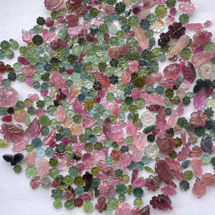 8mm 10mm 12mm Natural Multi Tourmaline Leaf Carving Fancy Cut Stone for Jewelry Making Wholesale Gemstone Supplier Semi Precious