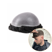 Prothèse capillaire pour hommes, en cheveux naturels, avec base en poly ultra-mince et entièrement en PU injecté, pour la calvitie masculine
