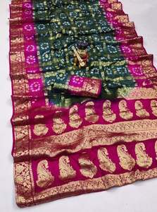 Sari de Seda con Arte Bandhej a la Moda, Elegante Sari de Seda con Arte Bandhej Estilo Rajasthani a un Precio Inmejorable por Exportador - Product Image 5