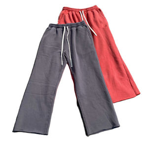 Vente en gros Pantalon de survêtement décontracté taille moyenne pour hommes avec logo personnalisé brodé lavage à l'acide pantalon en coton à jambe large avec fermeture à la taille élastique - Product Image 3