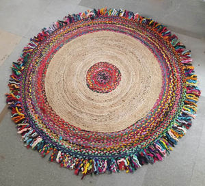 Alfombra trenzada rectangular de yute Natural al por mayor de la India, corredor Chindi multicolor para mesita de noche, sala de estar, alfombras y juegos hechos a mano - Product Image 4