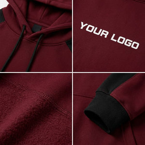 <b>Men's</b> Maroon <b>Black</b> Raglan Hoodie Fleece Sweatshirt Front Logo Print Casual Autumn Wear Regular Fit Hooded Pullover - Product Image 6