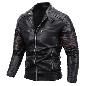 Hombres Outwear Moda Motor & Biker Chaqueta de cuero Hombres Primavera Nuevo Casual Vintage Cremallera Estilo Chaquetas de cuero Abrigo - Product Image 4