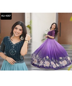 Estilo indio y pakistaní Bordado pesado Trabajo Boda y Festival Desgaste Impresión digital pesada Anarkali Vestidos para vestido de mujer - Product Image 1