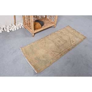 Tapis turc patchwork en laine beige vintage 1,4x3,4 pieds pour décorations de salon Style adolescent - Product Image 2