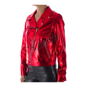 Chaqueta corta de cuero personalizada para mujer, Color oro rosa metálico con cuello de traje brillante, abrigo adelgazante de lana de algodón para invierno - Product Image 4