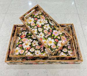 Bandeja de servicio de madera de acacia con asas Bebidas Barra de servicio de alimentos Sala de estar Mesa de comedor para el hogar Plástico acrílico de bambú duradero - Product Image 3