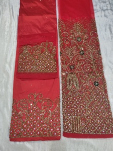 Collection Empress : Luxueuse robe de couture nigériane rouge George avec de riches broderies de pierres et des miroirs complexes pour les célébrations festives - Product Image 4
