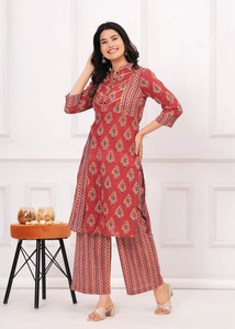ชุดกระโปรงสองชิ้นพิมพ์ลายกางเกง kurta สำหรับผู้หญิงใส่สบายฤดูร้อน - Product Image 3