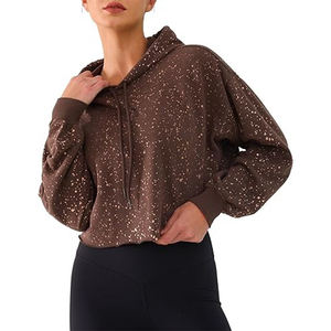 Sudadera de gran tamaño de alta calidad para mujeres chicas jóvenes Sudadera con capucha corta estampada informal con tejido de punto de cuello redondo - Product Image 5