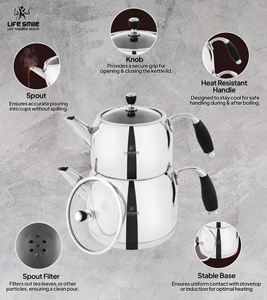 High Quality 18/10 Stainless Steel Tea Pot Set with <b>Induction</b> Compatible Base and Silicone Insulated Handles - Product Image 4
