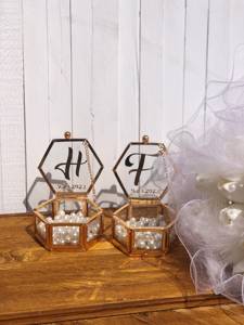 ขายร้อนกล่องแหวนแก้วอุปกรณ์จัดระเบียบทำด้วยแก้วและโลหะเคลือบเงาทองสำหรับงานวันเกิดงานแต่งงานงานหมั้น - Product Image 4