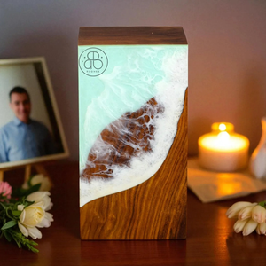 โกศเผาศพโรสวูดทำด้วยมือด้วยเรซินโอเชียนดีไซน์โกศหรือขี้เถ้าของมนุษย์ - Product Image 5