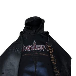 Sweat à capuche surdimensionné pour hommes 100% coton avec impression graphique Street Vintage Style-sans poche - Product Image 2