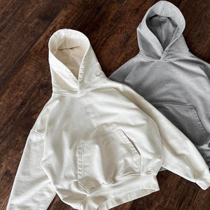 Sweat à capuche pour hommes de haute qualité personnalisé 460 GSM coton éponge français sans ficelle blanc gris chiné poids lourd coupe courte Boxy Fit - Product Image 1