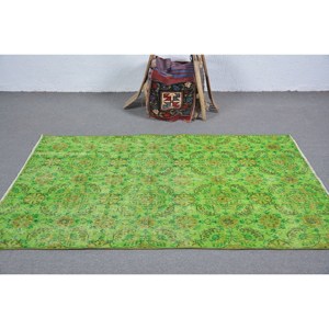 Tapis Turc Vintage Moderne 3.7 X 6.4ft Vert Marron Patchwork Design Classique Grande Surface Rectangle Laine Matériel Latex Tapis de Chambre - Product Image 3