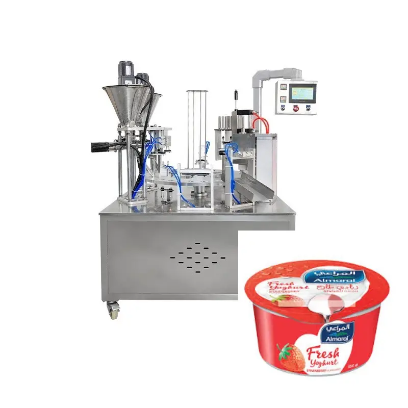 Máquina rotativa automática de llenado y sellado de vasos de yogur, embalaje de tapado de papel de alimentos líquidos