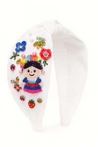 Diadema blanca hecha a mano de lujo con elegantes adornos de diamantes de imitación de doble corazón Acentos de perlas Diseño de accesorios de moda - Product Image 4
