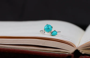 Elegante anillo de Plata de Ley 925 turquesa lindo clásico ecológico hecho a mano joyería fina mujeres regalo religioso cristiano - Product Image 2