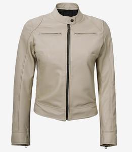 Fabricant sur mesure OEM Vestes en cuir blanc à fermeture éclair sur le devant pour femmes Vestes en cuir véritable personnalisées - Product Image 1