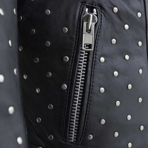 Real Leather Zipper Ladies <b>Biker</b> <b>Jacket</b> 2023 New Style Comfortable Women Studdeds <b>Jackets</b> Made In Leather - Product Image 3