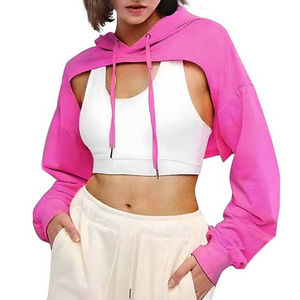 2024 femmes grande taille haut court à capuche hiver Logo personnalisé brodé imprimé respirant 100% coton biologique Streetwear - Product Image 1