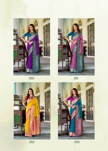 Collection en gros de saris fantaisie doux en soie indien et pakistanais pour les fêtes de mariage catalogue complet avec tarifs disponibles - Product Image 5