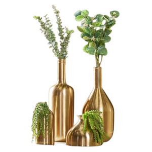 Ensemble de 4 vases de forme impressionnante en métal et aluminium Vase à fleurs en fer côtier Motif vertical Utilisation de fête nordique - Product Image 1