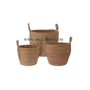 High Demanding Modern Handmade Rattan Material Different Sizes Clothes <b>Basket</b> Set of 3 Round Shape Home Decor <b>Basket</b> Low Price - Product Image 3